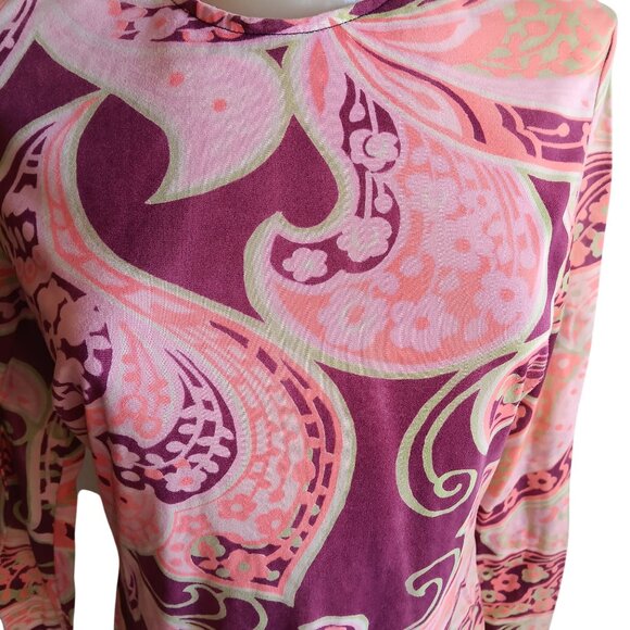 Medium  Vintage 1970s Womens Psychadelic Top Pink/Purple Zipback Mod Go-Go Hippy - Picture 2 of 7